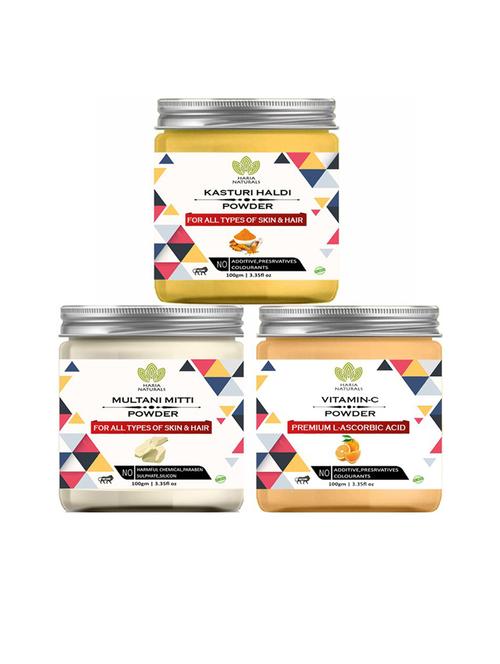 100% pure & naturals kasturi haldi powder 100gm & multani mitti powder 100gm & vitamin-c powder 100gm (pack of 3) 300gm - 18635647 - Very Small Image - 1