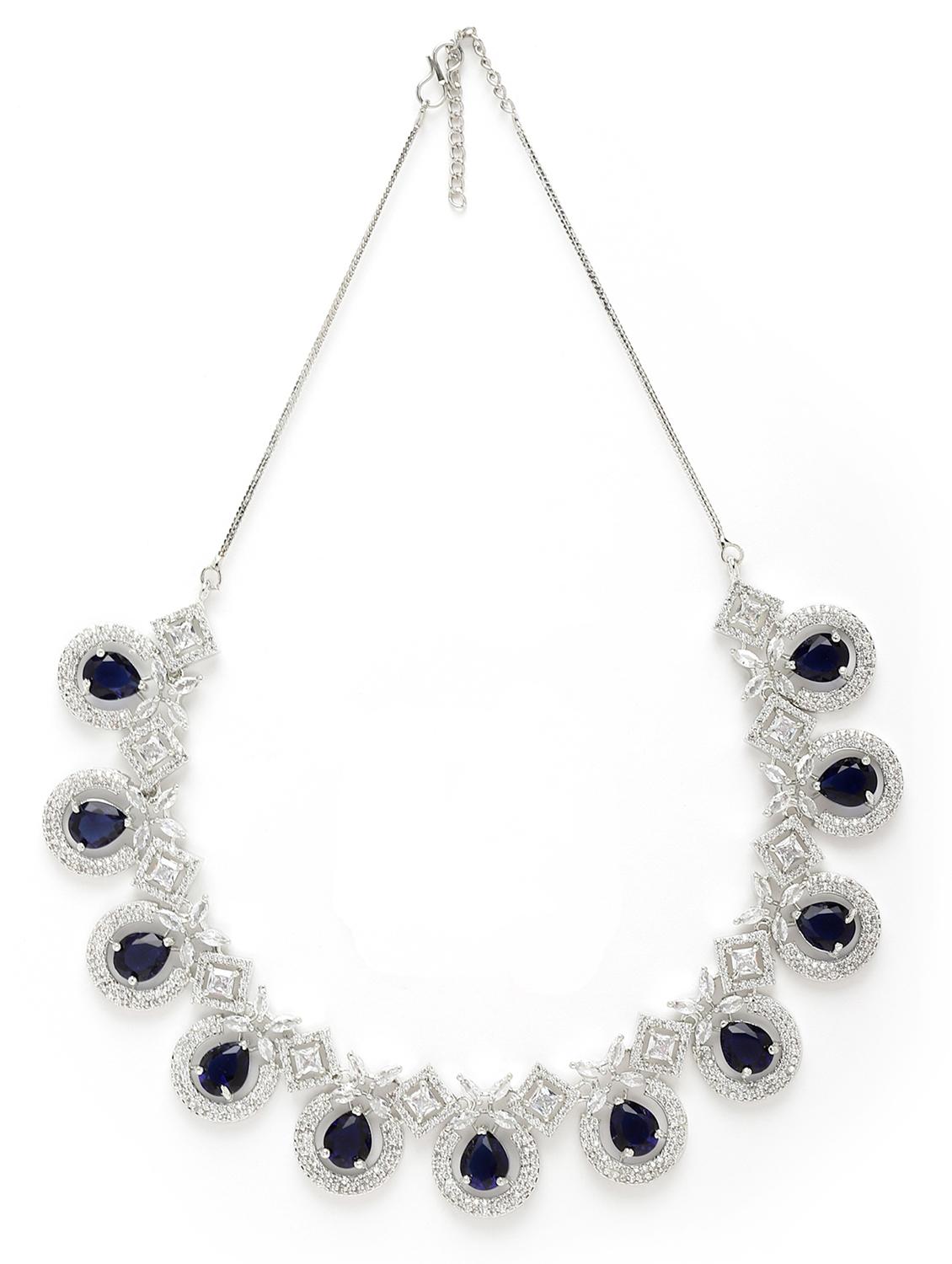 karatcart silver tone blue american diamond studded necklace set - 18635848 - Standard Image - 2