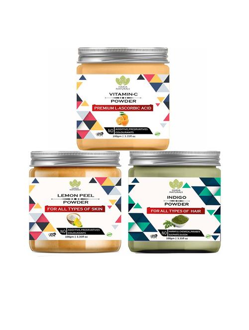 100% pure & naturals vitamin-c powder 100gm & lemon peel powder 100gm & indigo powder 100gm (pack of 3) 300gm - 18636230 - Very Small Image - 1