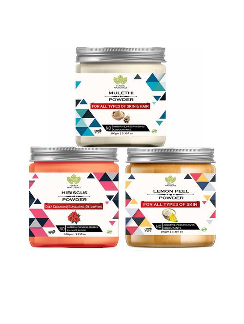 100% pure & naturals mulethi powder 100gm & hibiscus powder 100gm & lemon peel powder 100gm (pack of 3) 300gm - 18636233 - Very Small Image - 1