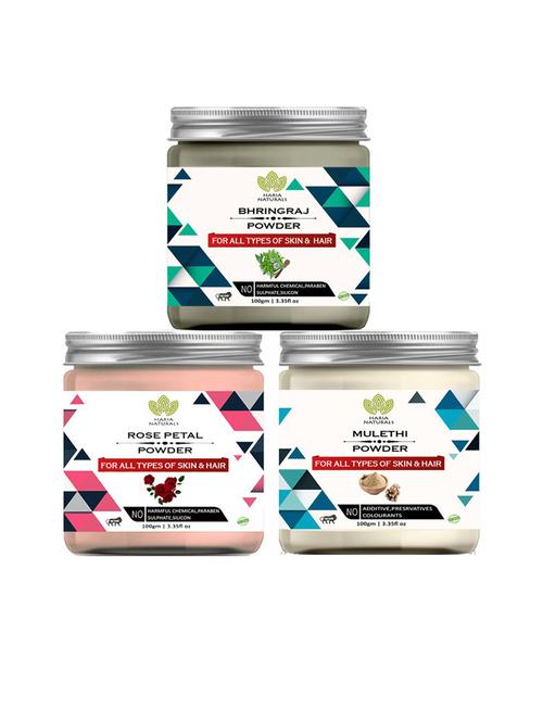100% pure & naturals bhringraj powder 100gm & rose petal powder 100gm & mulethi powder 100gm (pack of 3) 300gm - 18636235 - Very Small Image - 1