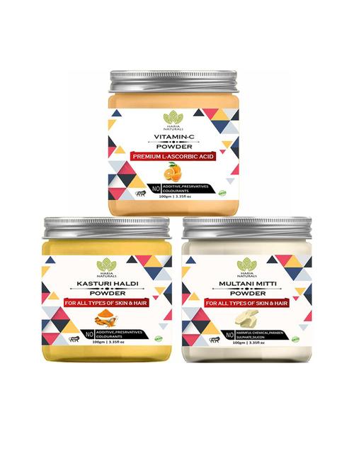 100% pure & naturals vitamin-c powder 100gm & kasturi haldi powder 100gm & multani mitti powder 100gm (pack of 3) 300gm - 18636240 - Very Small Image - 1