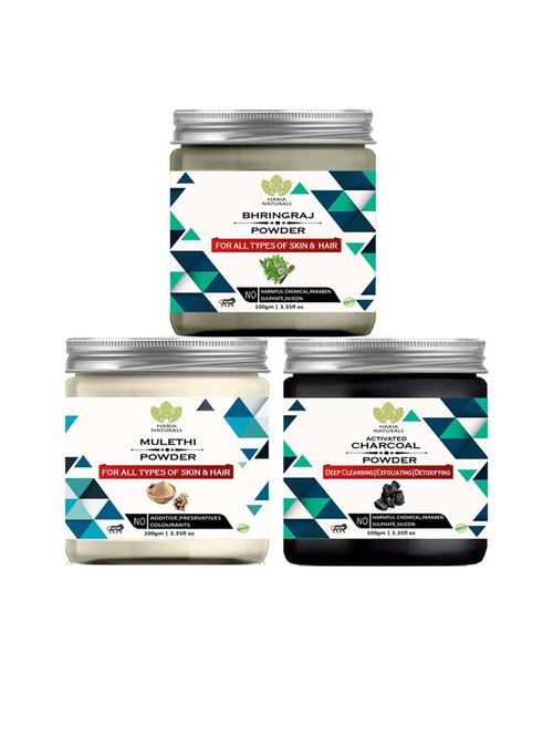 100% pure & naturals bhringraj powder 100gm & mulethi powder 100gm & charcoal powder 100gm (pack of 3) 300gm - 18636245 - Very Small Image - 1