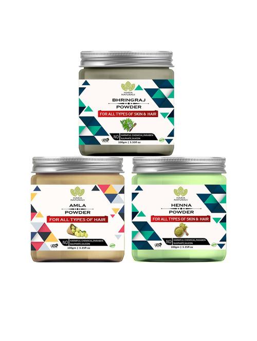 100% pure & naturals bhringraj powder 100gm & amla powder 100gm & henna powder 100gm (pack of 3) 300gm - 18636246 - Very Small Image - 1