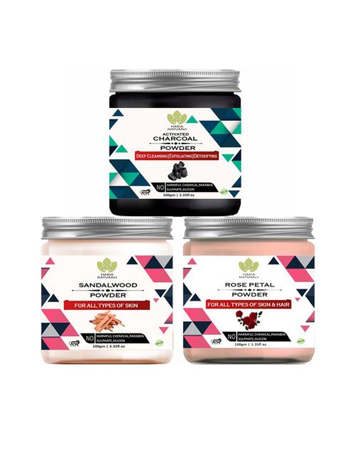 100% pure & naturals charcoal powder 100gm & sandalwood powder 100gm & rose petal powder 100gm (pack of 3) 300gm - 18636249 - Very Small Image - 1