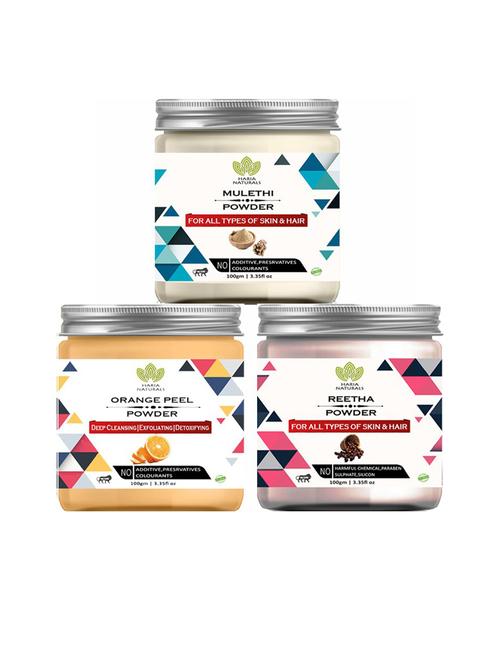 100% pure & naturals mulethi powder 100gm & orange peel powder 100gm & reetha powder 100gm (pack of 3) 300gm - 18636252 - Very Small Image - 1