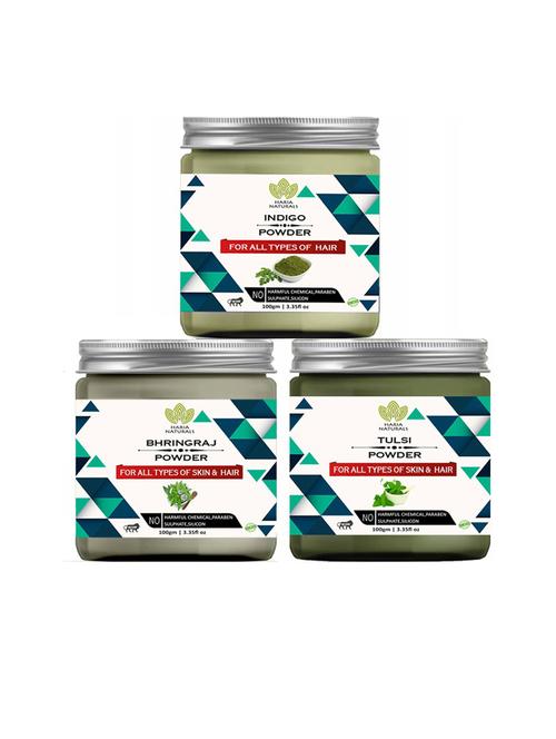 100% pure & naturals indigo powder 100gm & bhringraj powder 100gm & tulsi powder 100gm (pack of 3) 300gm - 18636258 - Very Small Image - 1