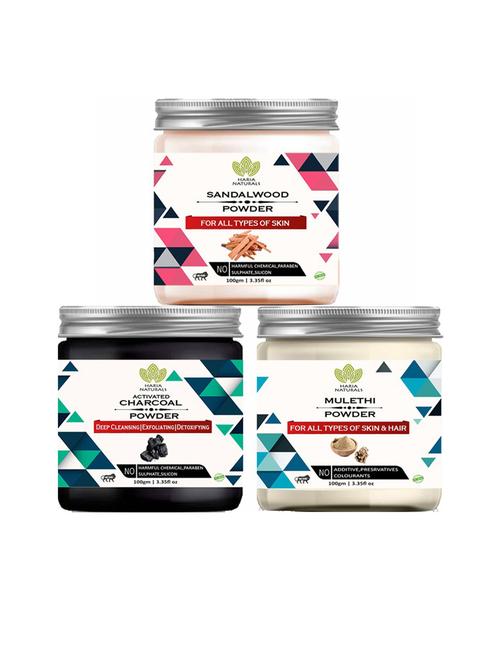 100% pure & naturals sandalwood powder 100gm & charcoal powder 100gm & mulethi powder 100gm (pack of 3) 300gm - 18636260 - Very Small Image - 1