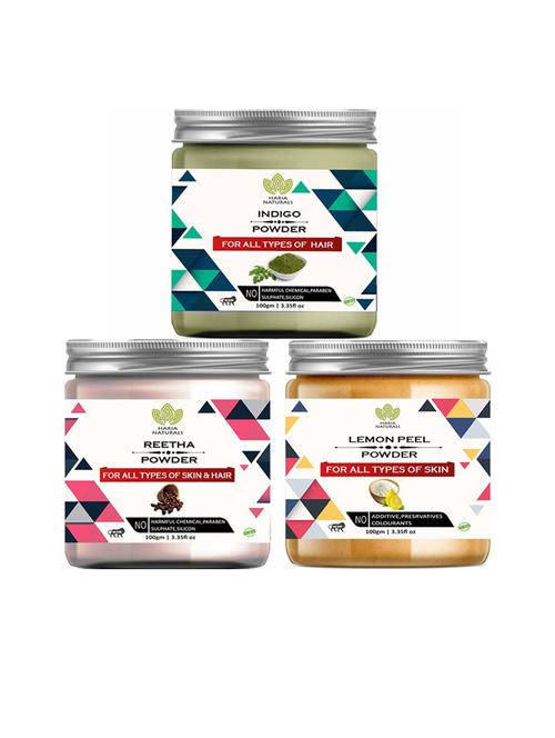 100% pure & naturals indigo powder 100gm & reetha powder 100gm & lemon peel powder 100gm (pack of 3) 300gm - 18636261 - Very Small Image - 1