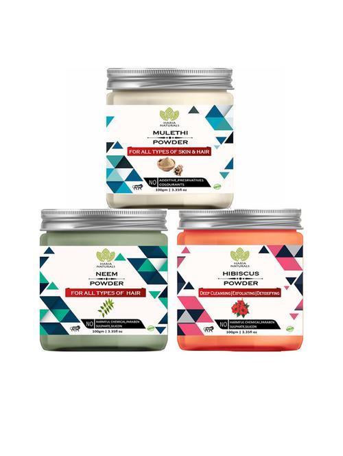 100% pure & naturals mulethi powder 100gm & neem powder 100gm & hibiscus powder 100gm (pack of 3) 300gm - 18636263 - Very Small Image - 1