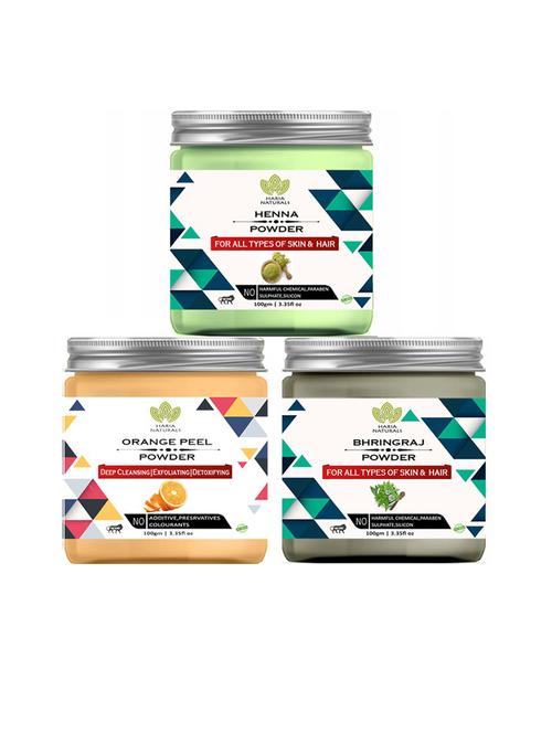 100% pure & naturals henna powder 100gm & orange peel powder 100gm & bhringraj powder 100gm (pack of 3) 300gm - 18636268 - Very Small Image - 1