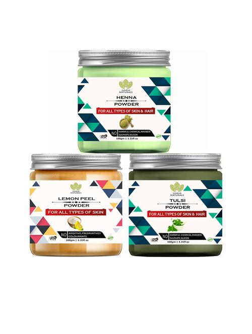 100% pure & naturals henna powder 100gm & lemon peel powder 100gm & tulsi powder 100gm (pack of 3) 300gm - 18636271 - Very Small Image - 1