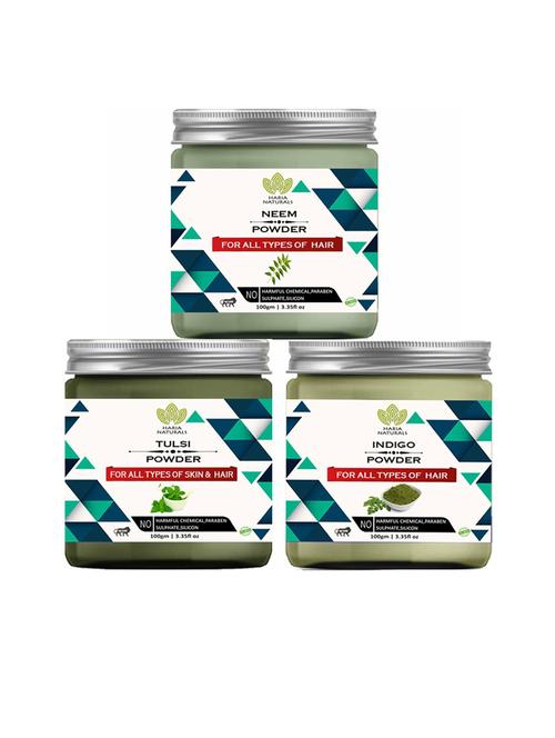 100% pure & naturals neem powder 100gm & tulsi powder 100gm & indigo powder 100gm (pack of 3) 300gm - 18636273 - Very Small Image - 1