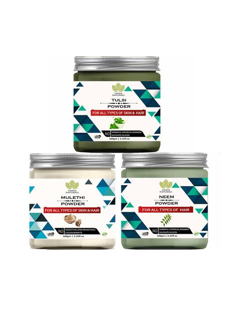 100% pure & naturals tulsi powder 100gm & mulethi powder 100gm & neem powder 100gm (pack of 3) 300gm - 18636277 - Very Small Image - 1