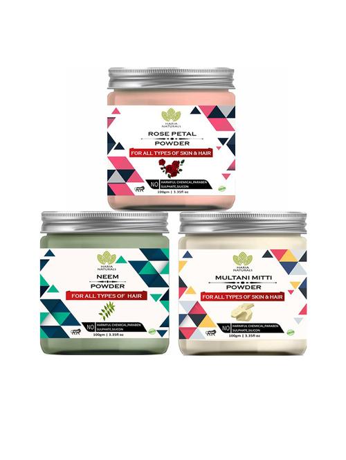 100% pure & naturals rose petal powder 100gm & neem powder 100gm & multani mitti powder 100gm (pack of 3) 300gm - 18636285 - Very Small Image - 1