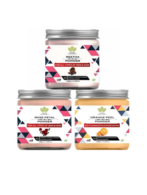 100% pure & naturals reetha powder 100gm & rose petal powder 100gm & orange peel powder 100gm (pack of 3) 300gm - 18636288 - Very Small Image - 1