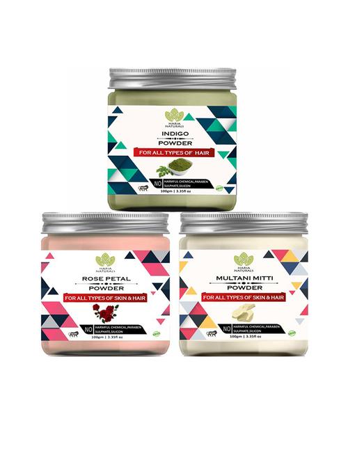 100% pure & naturals indigo powder 100gm & rose petal powder 100gm & multani mitti powder 100gm (pack of 3) 300gm - 18636292 - Very Small Image - 1