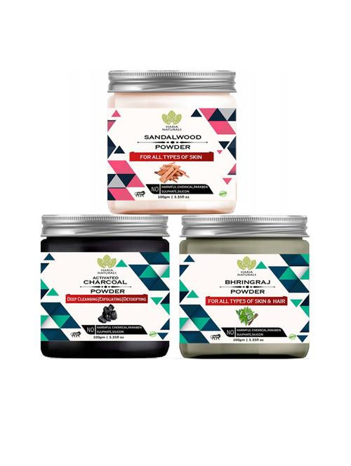 100% pure & naturals sandalwood powder 100gm & charcoal powder 100gm & bhringraj powder 100gm (pack of 3) 300gm - 18636294 - Very Small Image - 1