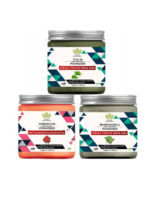 100% pure & naturals tulsi powder 100gm & hibiscus powder 100gm & bhringraj powder 100gm (pack of 3) 300gm - 18636303 - Very Small Image - 1