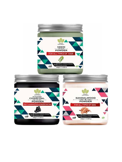 100% pure & naturals neem powder 100gm & charcoal powder 100gm & sandalwood powder 100gm (pack of 3) 300gm - 18636306 - Very Small Image - 1
