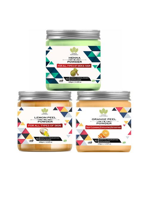 100% pure & naturals henna powder 100gm & lemon peel powder 100gm & orange peel powder 100gm (pack of 3) 300gm - 18636313 - Very Small Image - 1