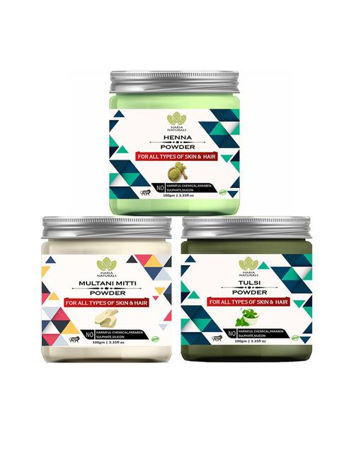 100% pure & naturals henna powder 100gm & multani mitti powder 100gm & tulsi powder 100gm (pack of 3) 300gm - 18636315 - Very Small Image - 1