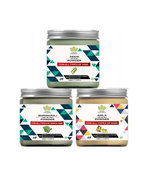 100% pure & naturals neem powder 100gm & bhringraj powder 100gm & amla powder 100gm (pack of 3) 300gm - 18636321 - Very Small Image - 1