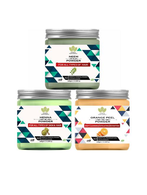 100% pure & naturals neem powder 100gm & henna powder 100gm & orange peel powder 100gm (pack of 3) 300gm - 18636322 - Very Small Image - 1