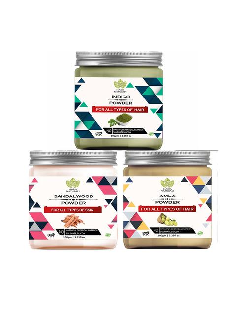 100% pure & naturals indigo powder 100gm & sandalwood powder 100gm & amla powder 100gm (pack of 3) 300gm - 18636323 - Very Small Image - 1