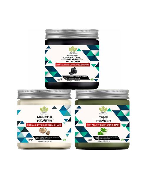 100% pure & naturals charcoal powder 100gm & mulethi powder 100gm & tulsi powder 100gm (pack of 3) 300gm - 18636324 - Very Small Image - 1