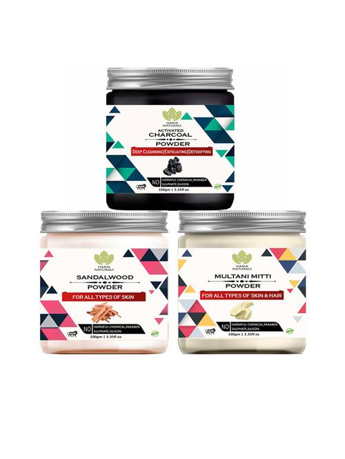 100% pure & naturals charcoal powder 100gm & sandalwood powder 100gm & multani mitti powder 100gm (pack of 3) 300gm - 18636335 - Very Small Image - 1