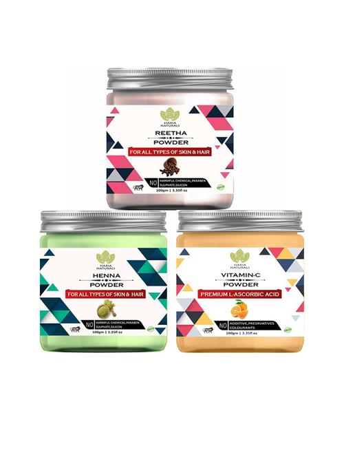 100% pure & naturals reetha powder 100gm & henna powder 100gm & vitamin-c powder 100gm (pack of 3) 300gm - 18636337 - Very Small Image - 1