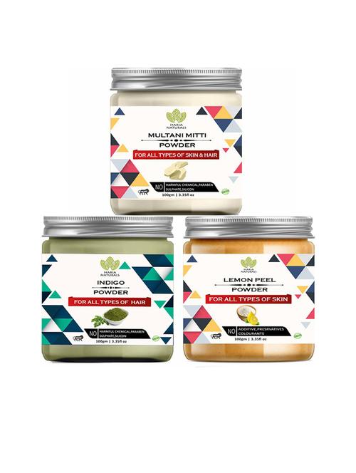 100% pure & naturals multani mitti powder 100gm & indigo powder 100gm & lemon peel powder 100gm (pack of 3) 300gm - 18636341 - Very Small Image - 1