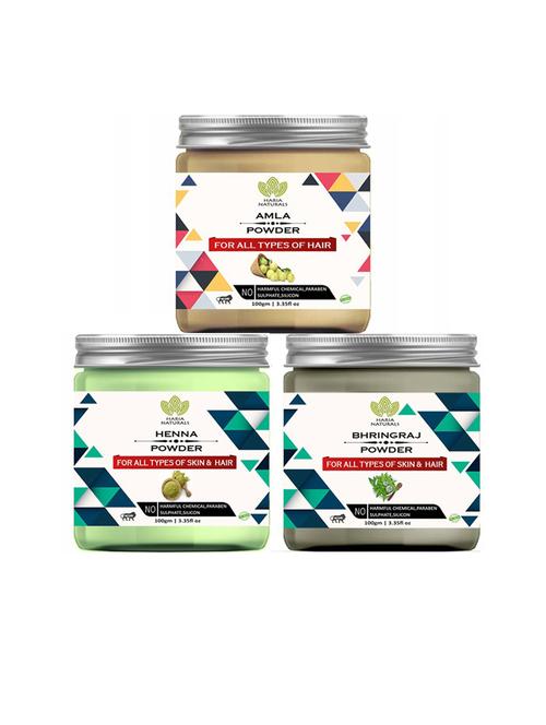 100% pure & naturals amla powder 100gm & henna powder 100gm & bhringraj powder 100gm (pack of 3) 300gm - 18636342 - Very Small Image - 1