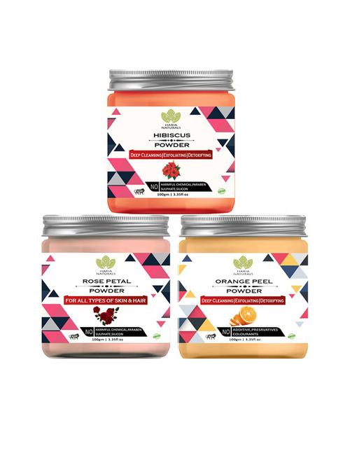 100% pure & naturals hibiscus powder 100gm & rose petal powder 100gm & orange peel powder 100gm (pack of 3) 300gm - 18636345 - Very Small Image - 1