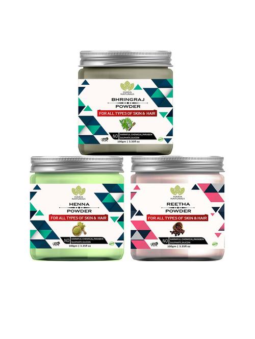 100% pure & naturals bhringraj powder 100gm & henna powder 100gm & reetha powder 100gm (pack of 3) 300gm - 18636354 - Very Small Image - 1