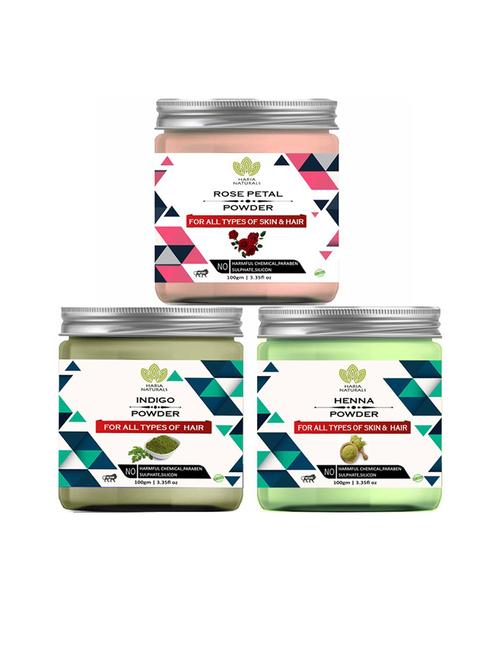 100% pure & naturals rose petal powder 100gm & indigo powder 100gm & henna powder 100gm (pack of 3) 300gm - 18636360 - Very Small Image - 1