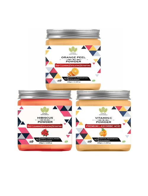 100% pure & naturals orange peel powder 100gm & hibiscus powder 100gm & vitamin-c powder 100gm (pack of 3) 300gm - 18636363 - Very Small Image - 1