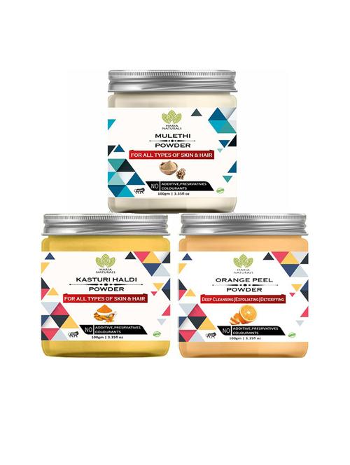 100% pure & naturals mulethi powder 100gm & kasturi haldi powder 100gm & orange peel powder 100gm (pack of 3) 300gm - 18636364 - Very Small Image - 1