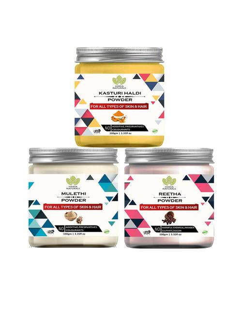 100% pure & naturals kasturi haldi powder 100gm & mulethi powder 100gm & reetha powder 100gm (pack of 3) 300gm - 18636379 - Very Small Image - 1