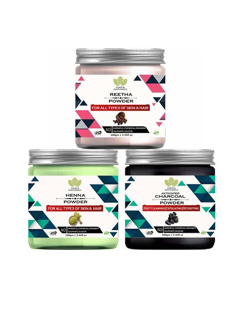 100% pure & naturals reetha powder 100gm & henna powder 100gm & charcoal powder 100gm (pack of 3) 300gm - 18636380 - Very Small Image - 1
