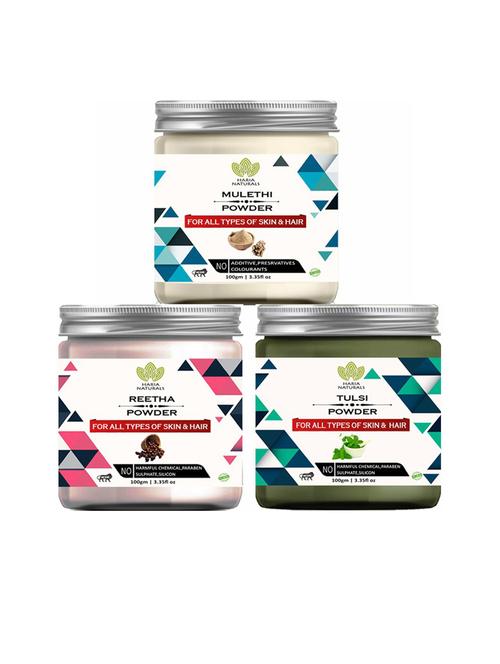 100% pure & naturals mulethi powder 100gm & reetha powder 100gm & tulsi powder 100gm (pack of 3) 300gm - 18636383 - Very Small Image - 1