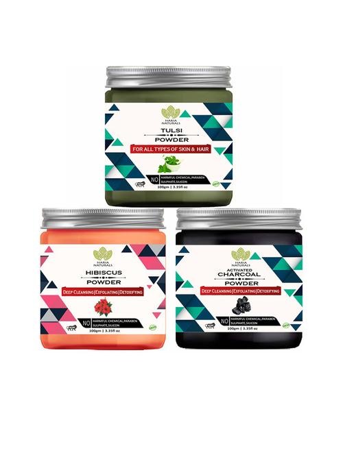100% pure & naturals tulsi powder 100gm & hibiscus powder 100gm & charcoal powder 100gm (pack of 3) 300gm - 18636384 - Very Small Image - 1