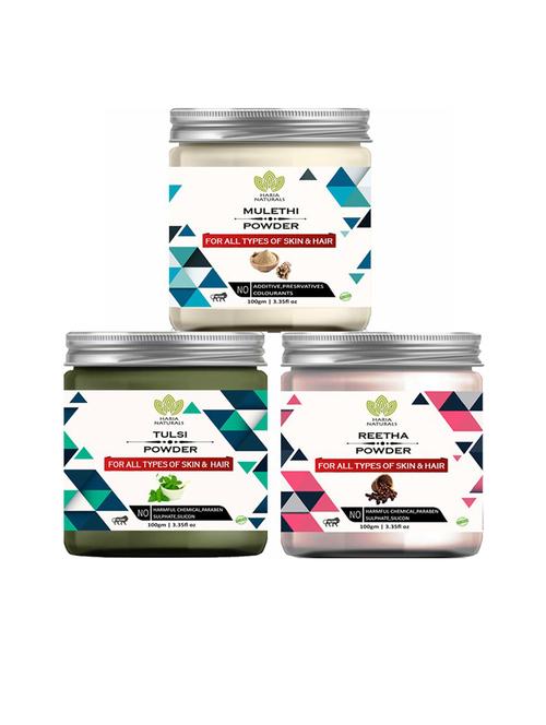 100% pure & naturals mulethi powder 100gm & tulsi powder 100gm & reetha powder 100gm (pack of 3) 300gm - 18636385 - Very Small Image - 1