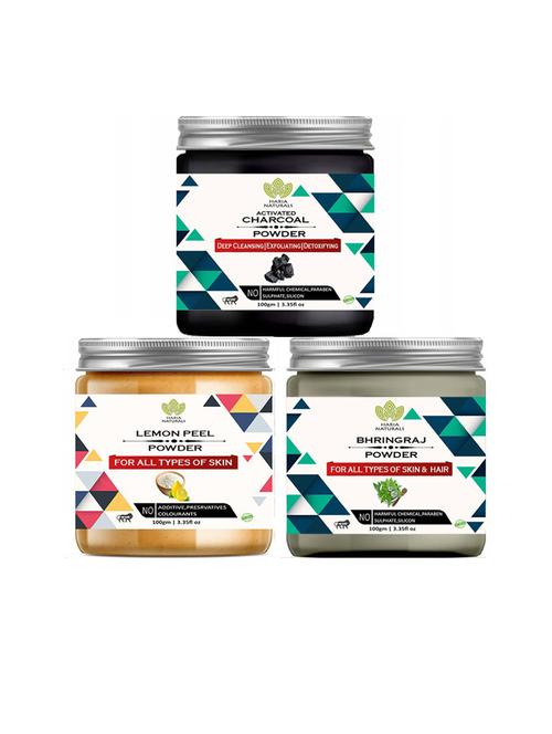 100% pure & naturals charcoal powder 100gm & lemon peel powder 100gm & bhringraj powder 100gm (pack of 3) 300gm - 18636387 - Very Small Image - 1
