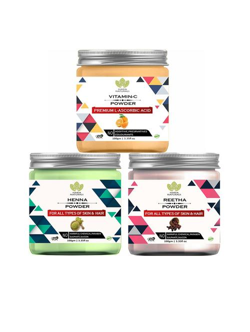 100% pure & naturals vitamin-c powder 100gm & henna powder 100gm & reetha powder 100gm (pack of 3) 300gm - 18636389 - Very Small Image - 1