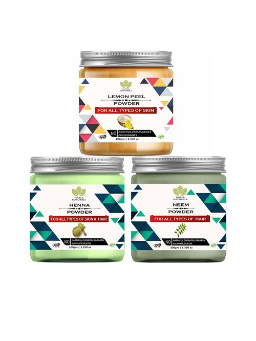 100% pure & naturals lemon peel powder 100gm & henna powder 100gm & neem powder 100gm (pack of 3) 300gm - 18636390 - Very Small Image - 1
