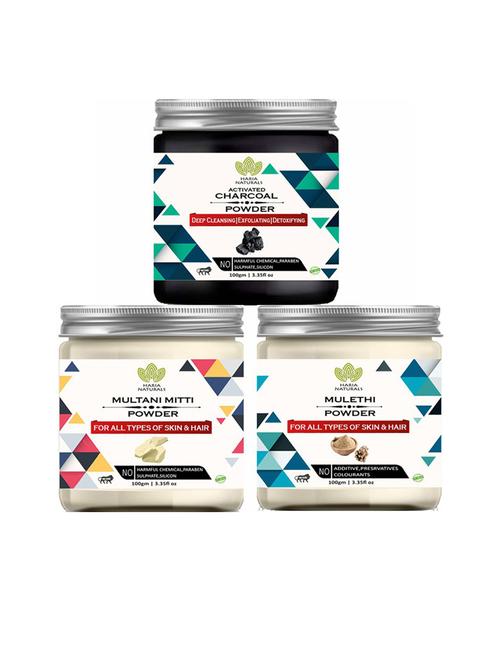 100% pure & naturals charcoal powder 100gm & multani mitti powder 100gm & mulethi powder 100gm (pack of 3) 300gm - 18636392 - Very Small Image - 1
