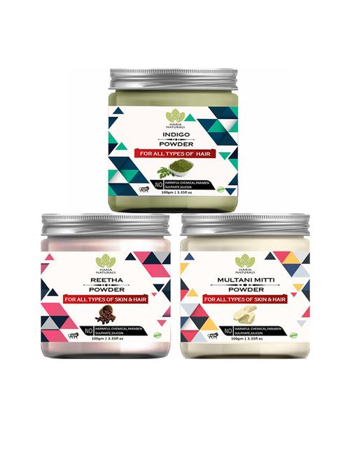 100% pure & naturals indigo powder 100gm & reetha powder 100gm & multani mitti powder 100gm (pack of 3) 300gm - 18636393 - Very Small Image - 1