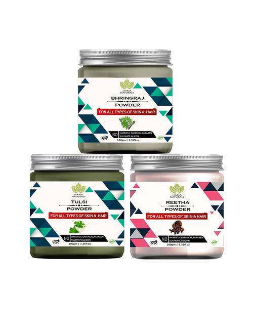 100% pure & naturals bhringraj powder 100gm & tulsi powder 100gm & reetha powder 100gm (pack of 3) 300gm - 18636394 - Very Small Image - 1